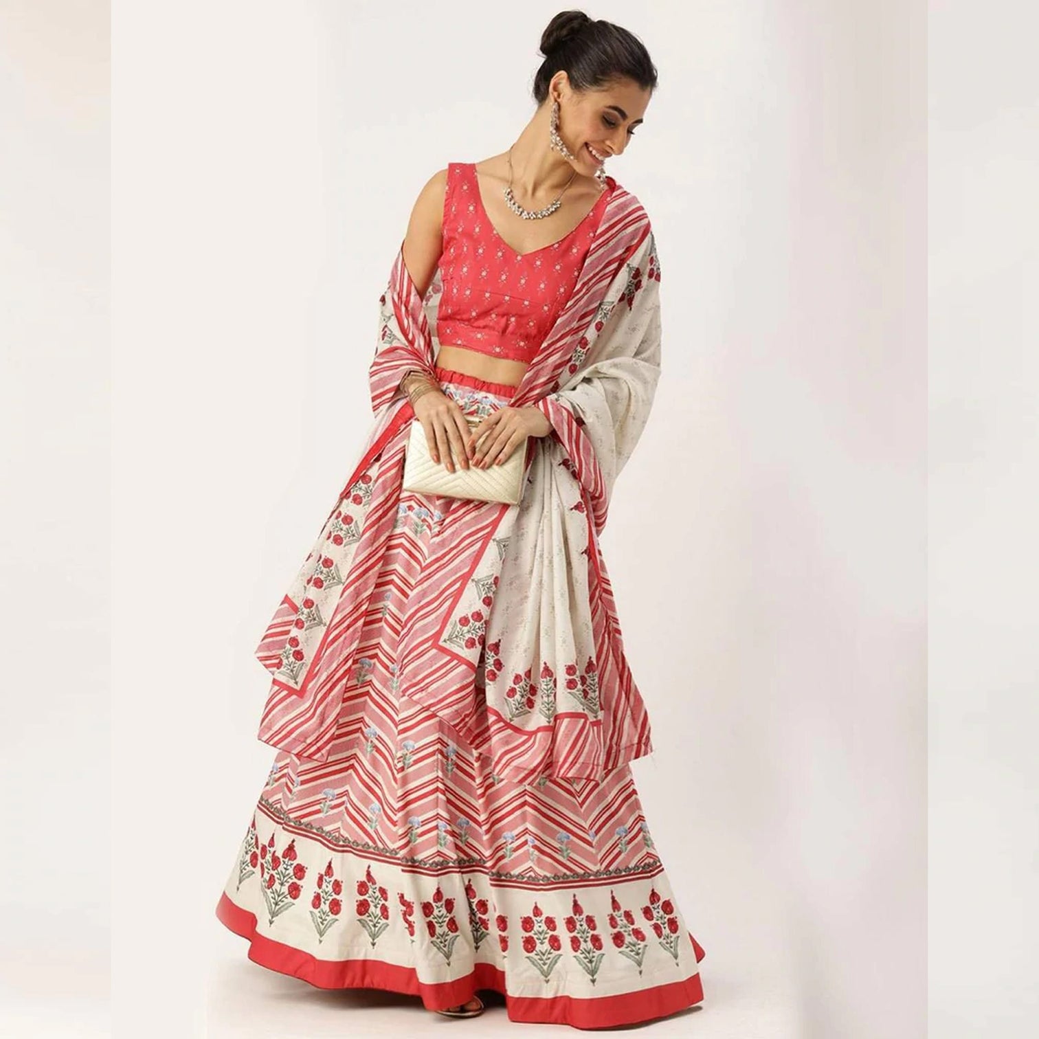 Pink Colored Lehenga Choli with Zig-Zag Lines Print Work