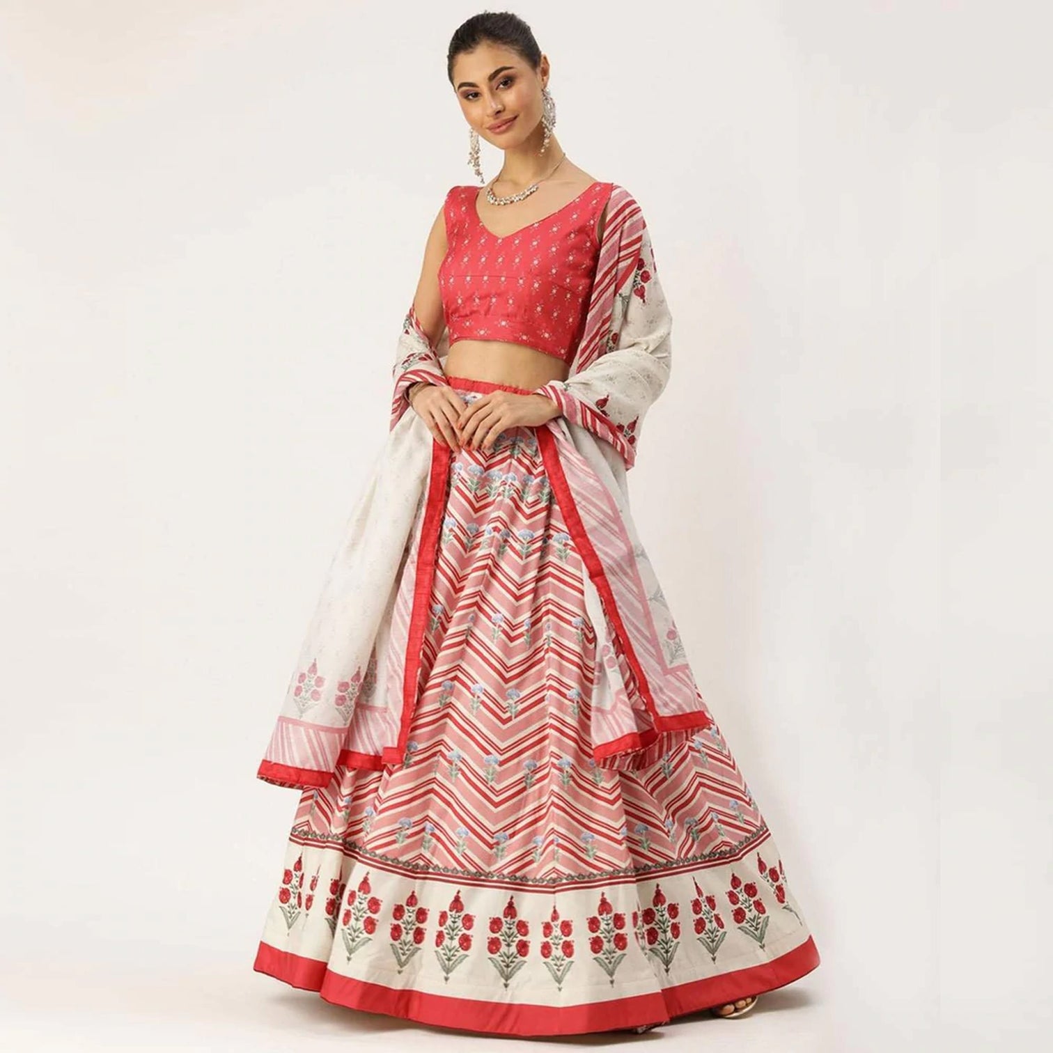 Pink Colored Lehenga Choli with Zig-Zag Lines Print Work