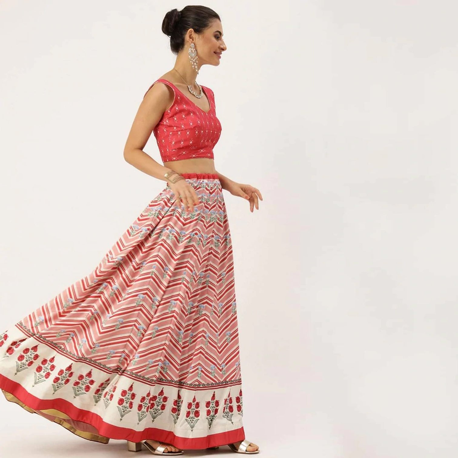 Pink Colored Lehenga Choli with Zig-Zag Lines Print Work