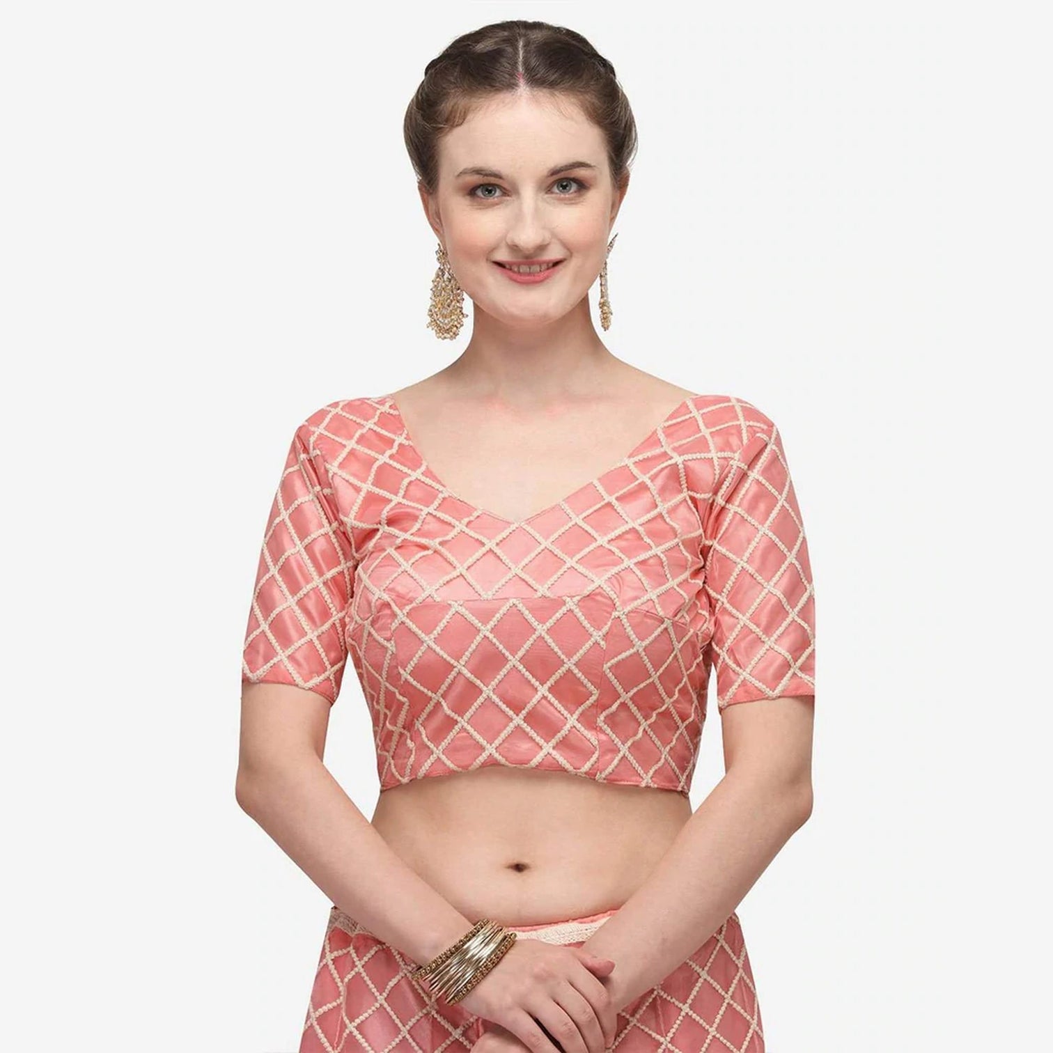 Pink Colored Lucknowi Work Lehenga Choli with Net Dupatta