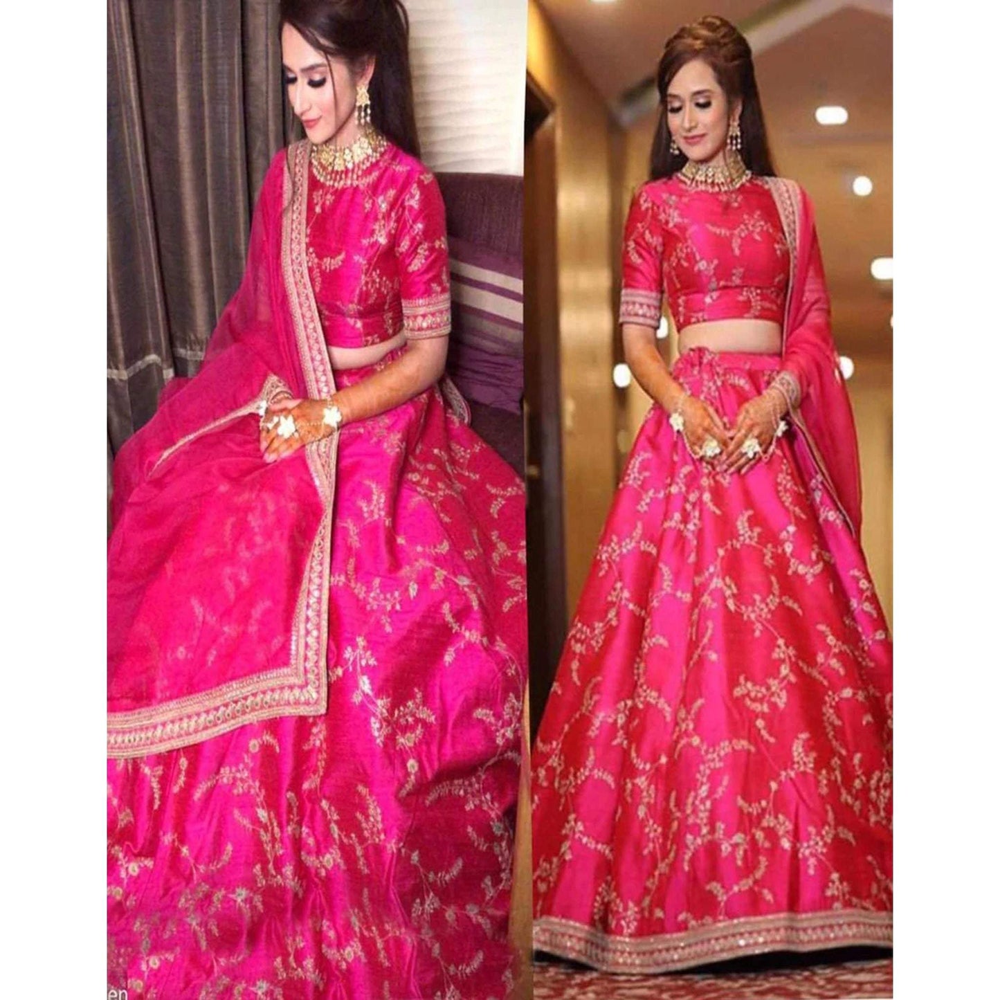 Pink Lehenga Choli in Bangalore Silk with Heavy Embroidery Work