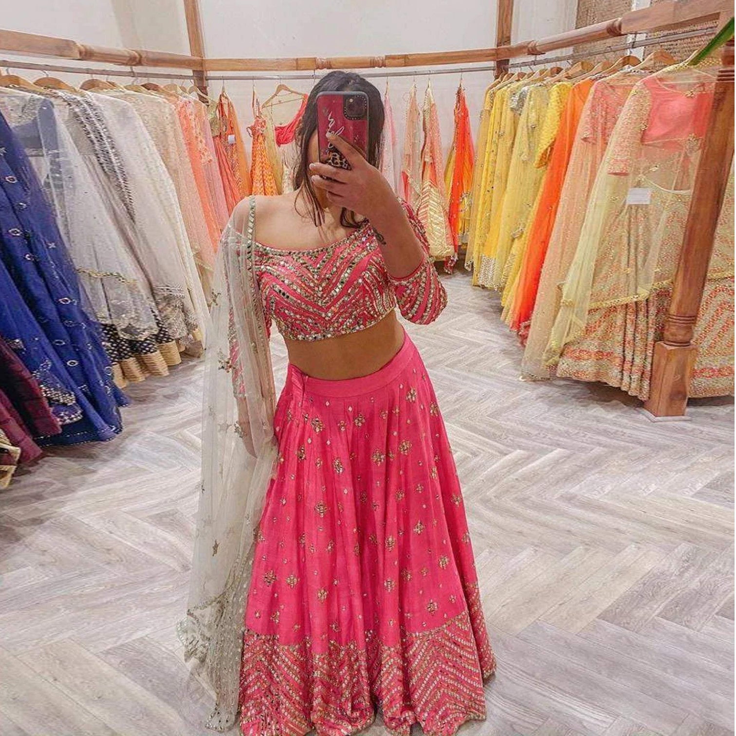 Pink Lehenga Choli in Silk with Embroidery Work for Wedding