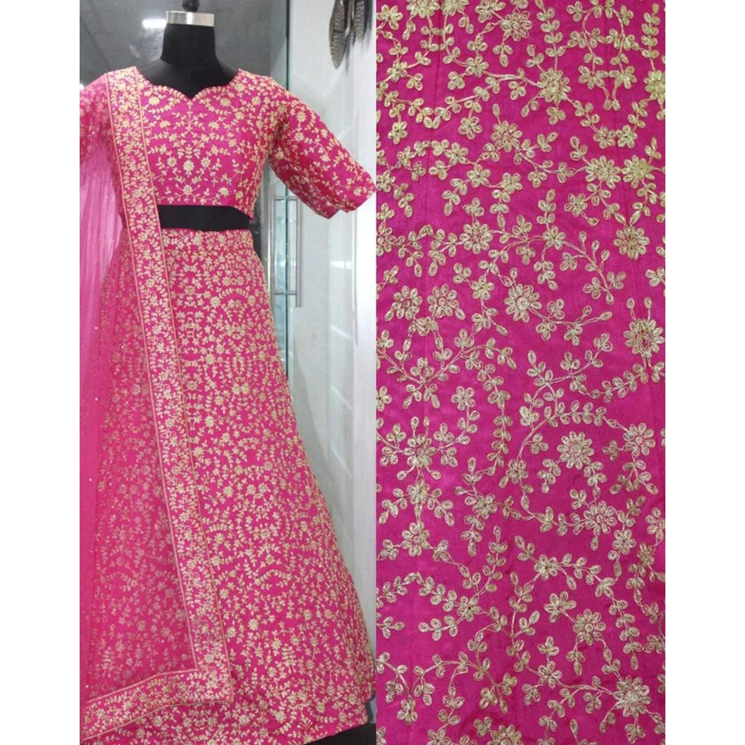 Pink Lehenga Choli in Silk with Embroidery Work for Wedding