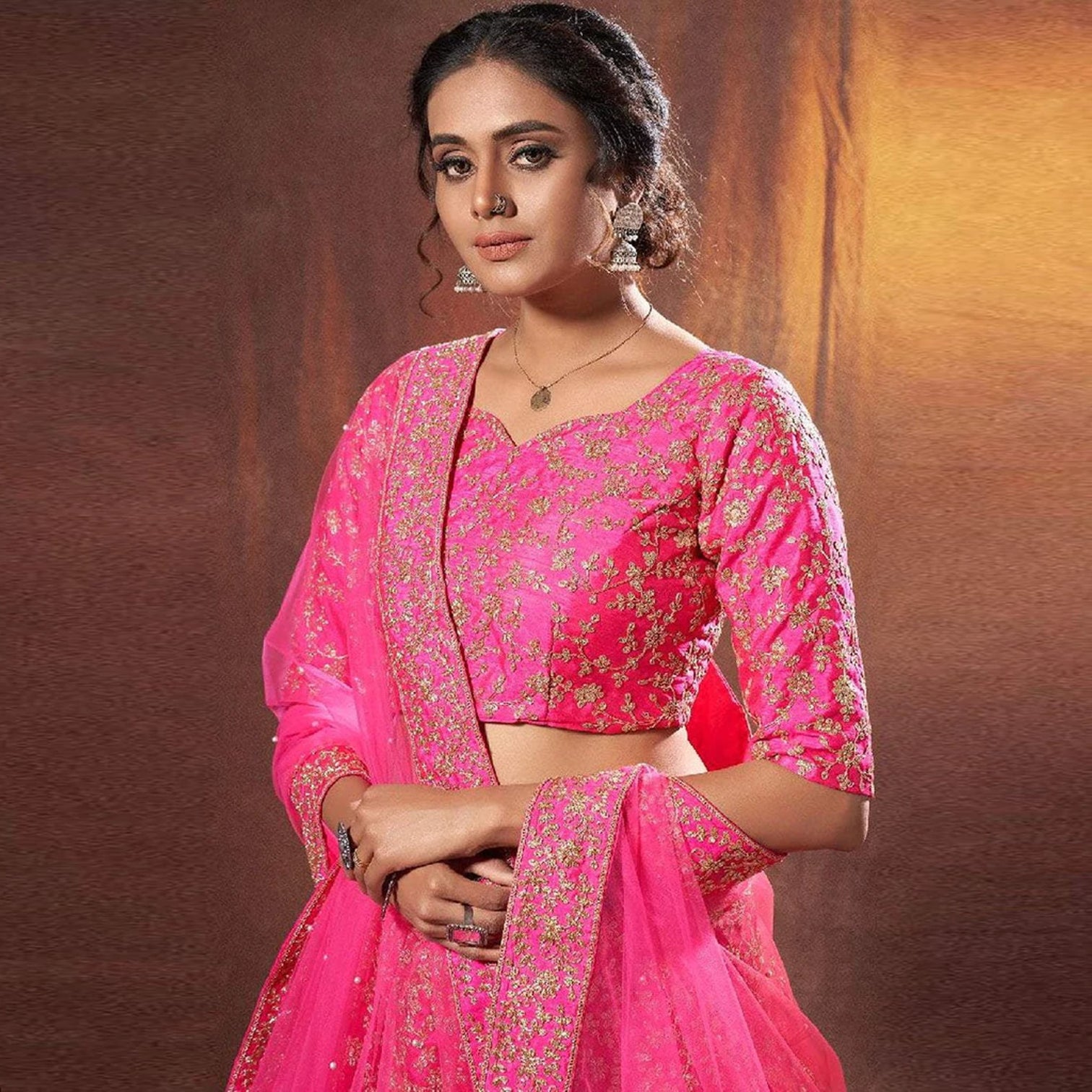 Pink Lehenga Choli in Silk with Embroidery Work for Wedding