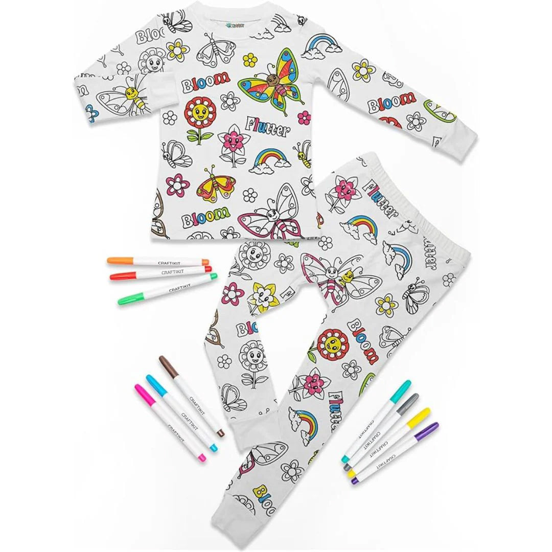 Magic coloring pajama set top bottom 12 washable markers for kids