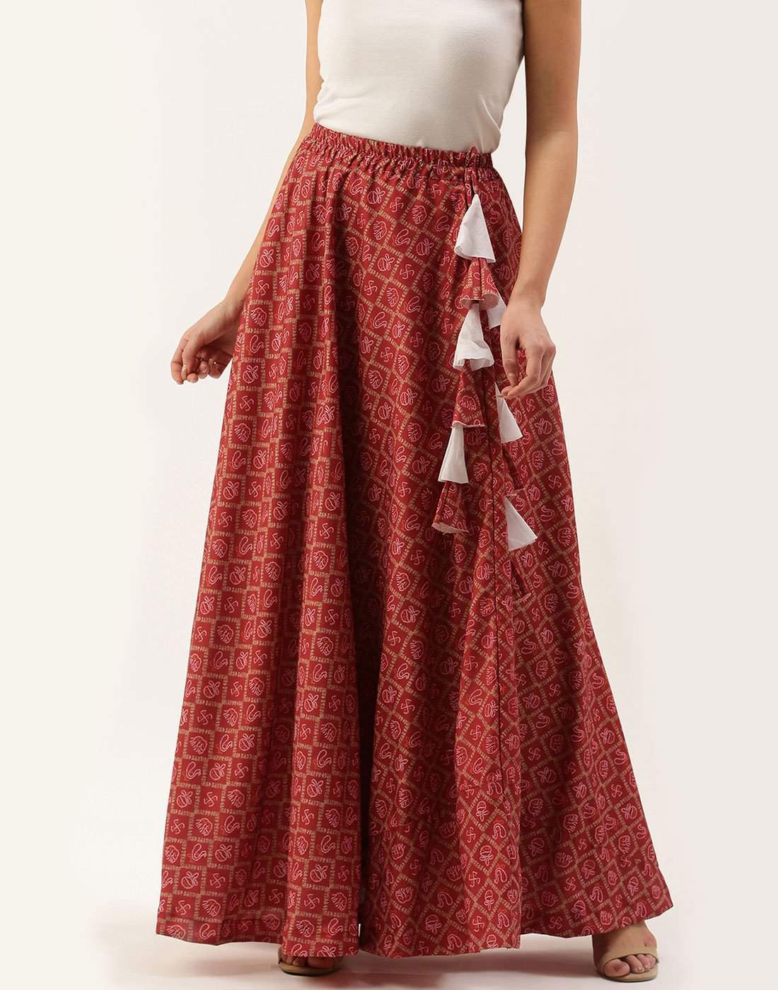 Heavy Cotton Red Skirt with Digital Print