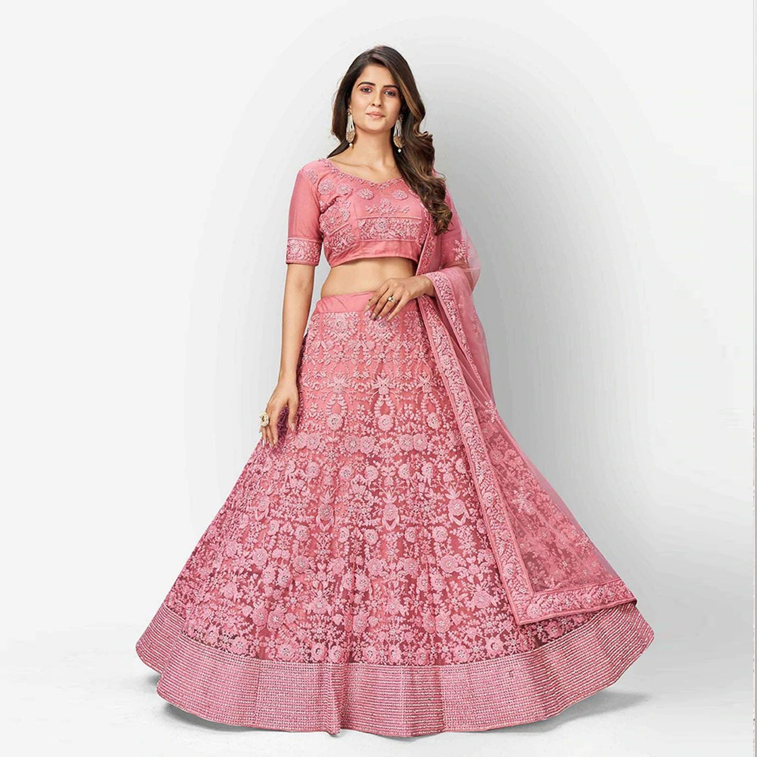 Vanilla Soft Net Thread Lehenga Choli with Sequence and Zari Work
