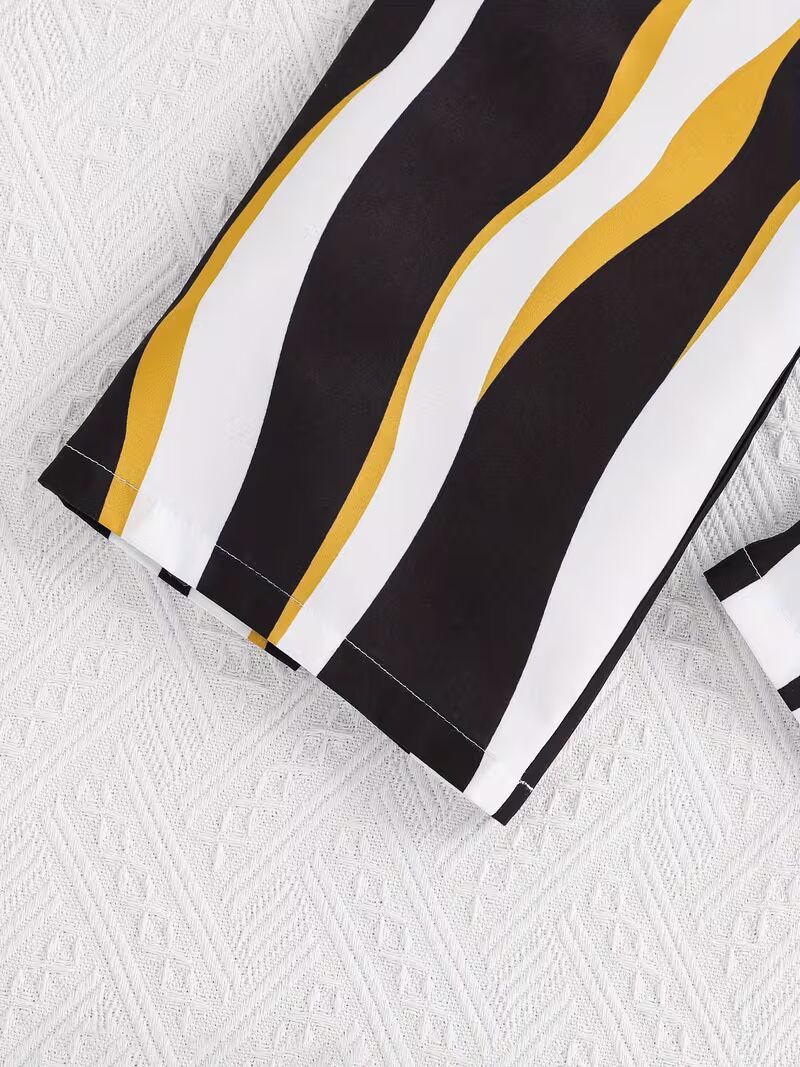 Girls Black Ribbed Sleeveless Crop Top & Striped Wide Leg Pants Set