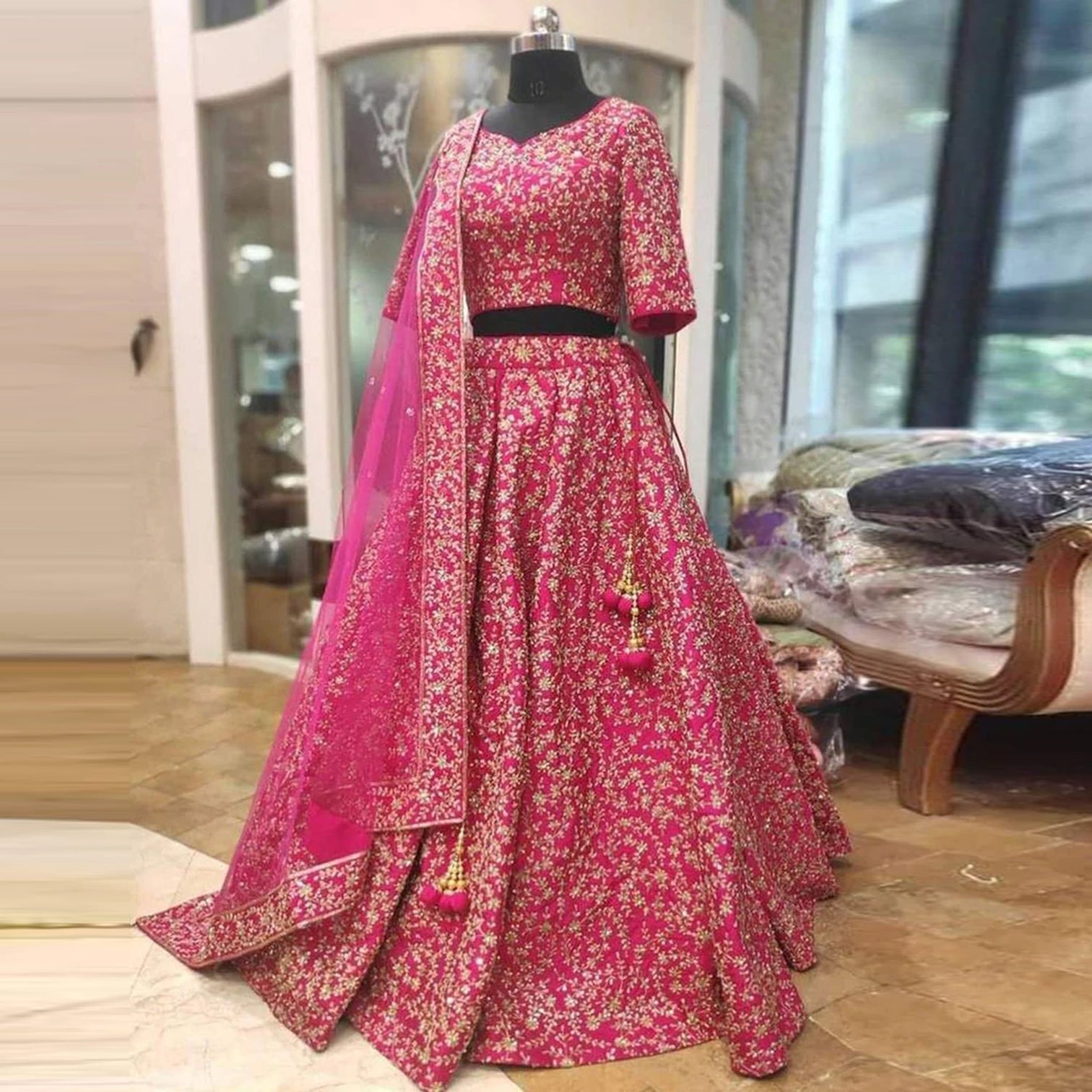 Pink Lehenga Choli in Silk with Embroidery Work for Wedding