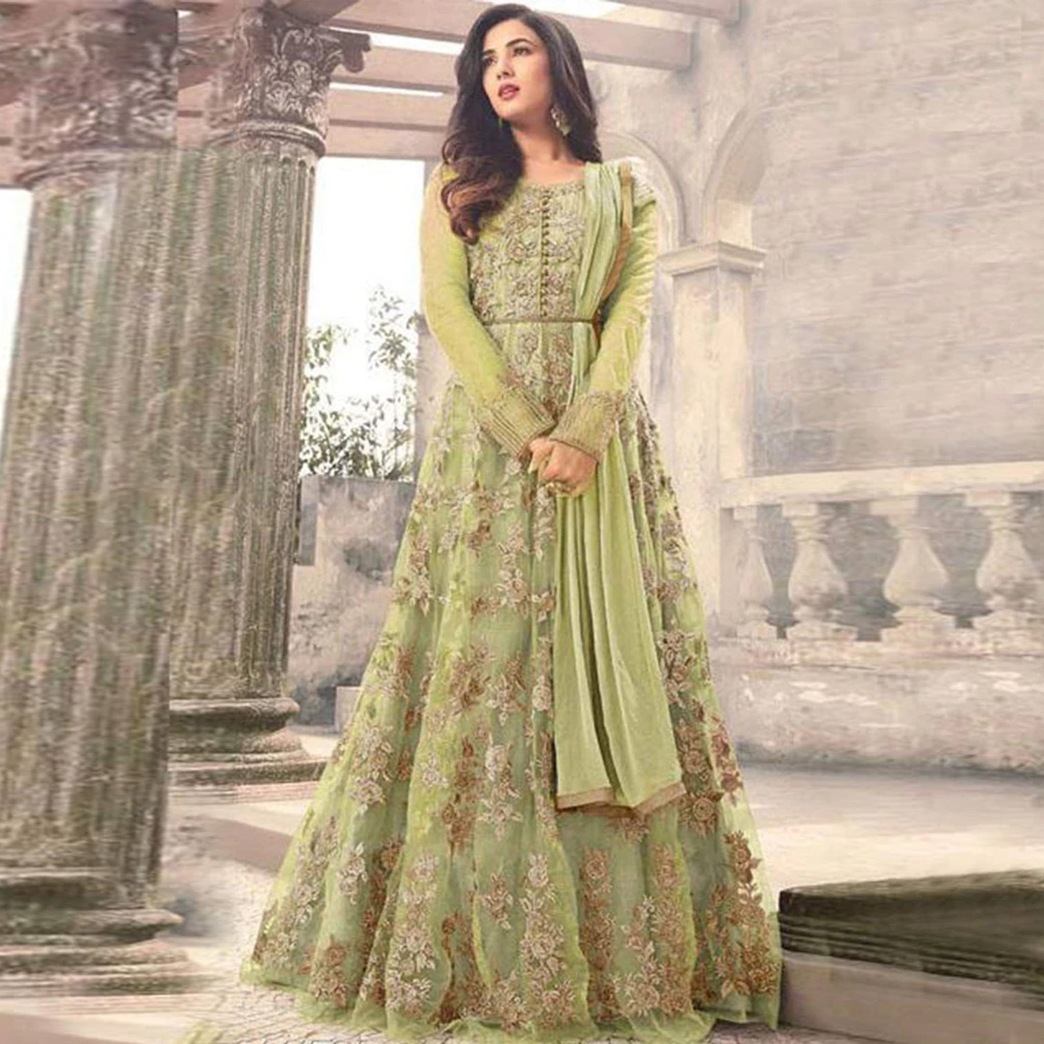 Pista Designer Net Gown With Heavy Embroidery and Stone Work