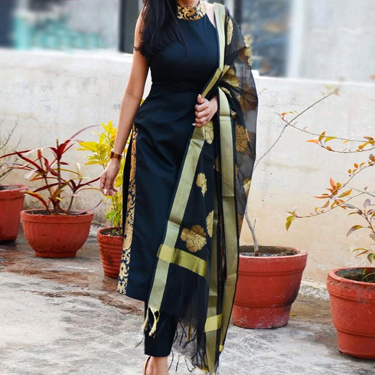 Pure Cotton Salwar Suit with Banaras Silk Dupatta For Women