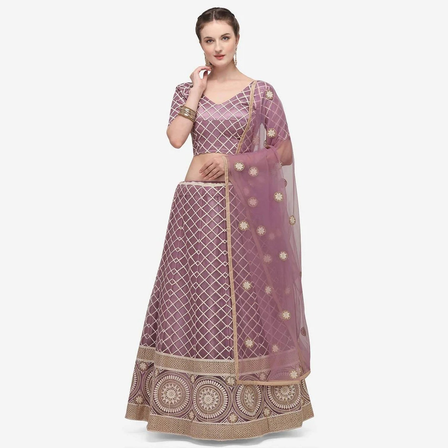 Purple Color Lucknowi Lehenga Choli with Net Dupatta