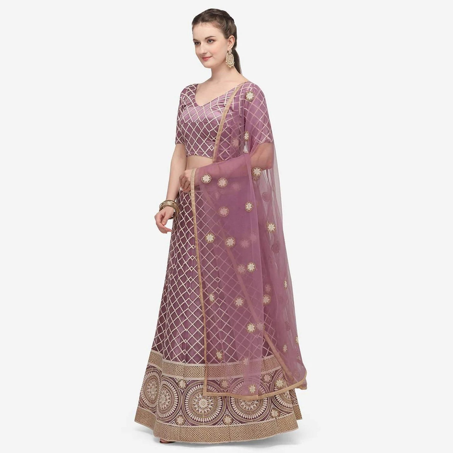 Purple Color Lucknowi Lehenga Choli with Net Dupatta