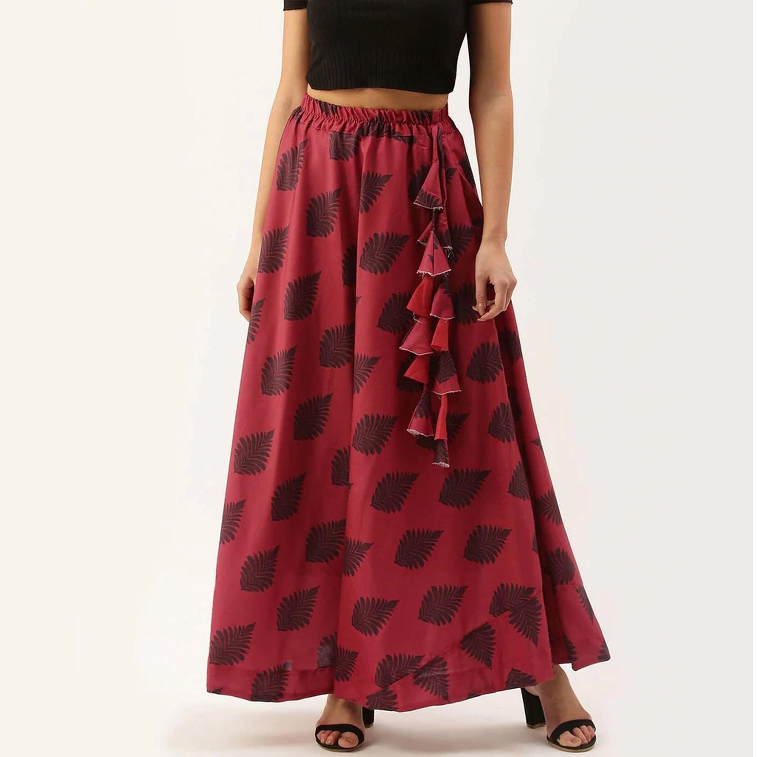 Red And Dark Red Combinational Skirt with Digital Print