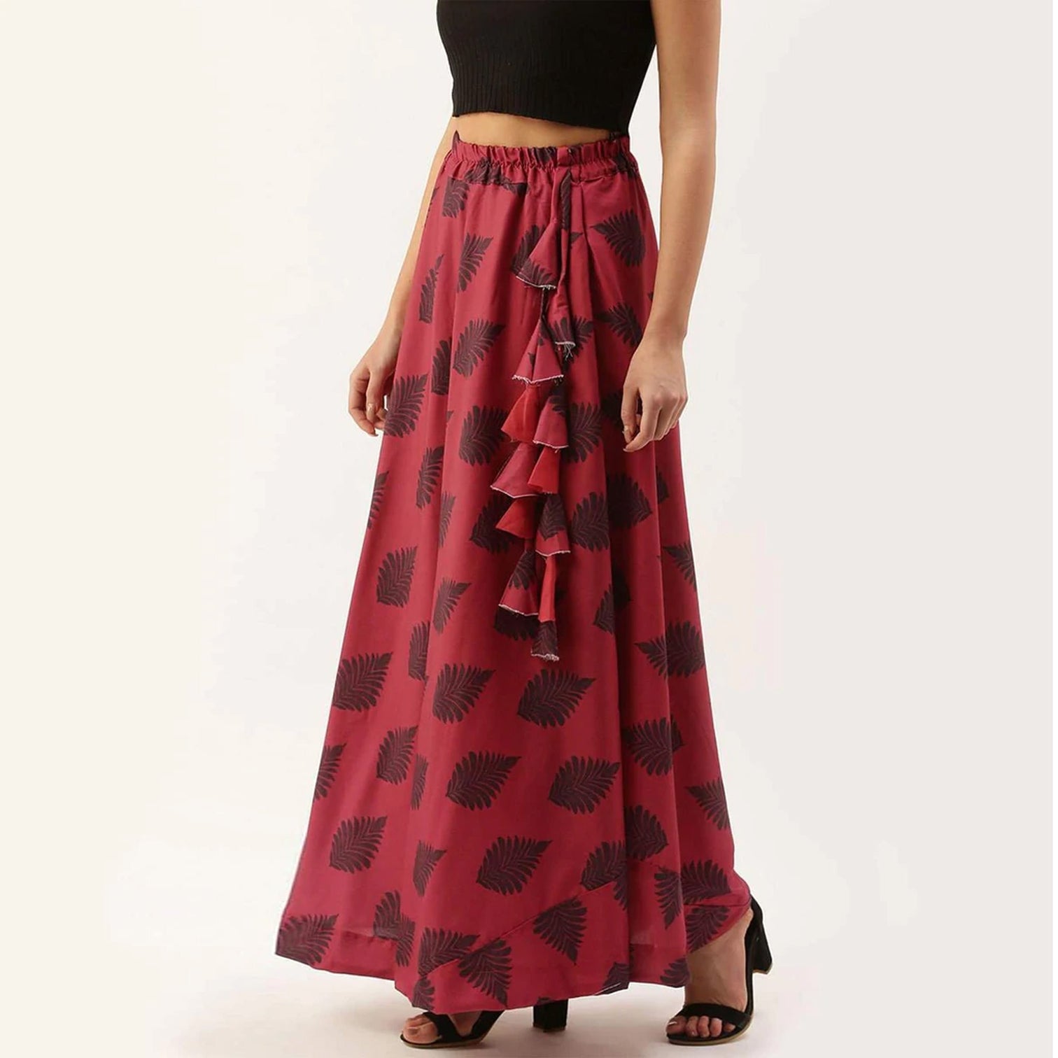 Red And Dark Red Combinational Skirt with Digital Print