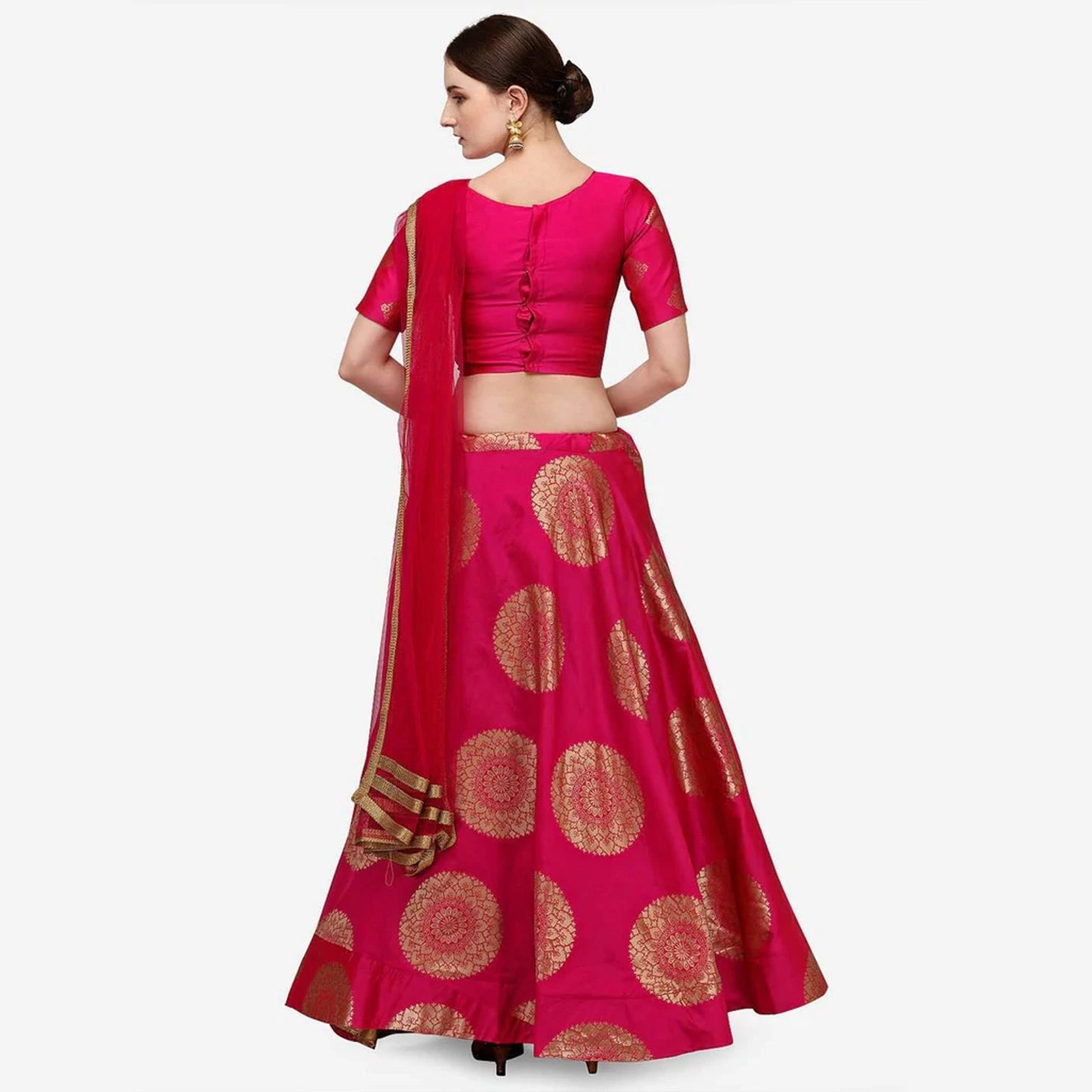 Red Banarasi Silk Lehenga Choli with Net Dupatta