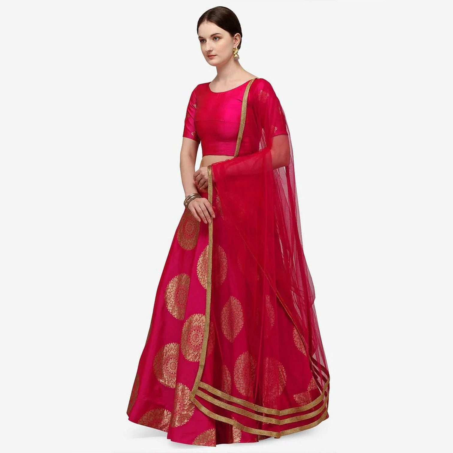 Red Banarasi Silk Lehenga Choli with Net Dupatta