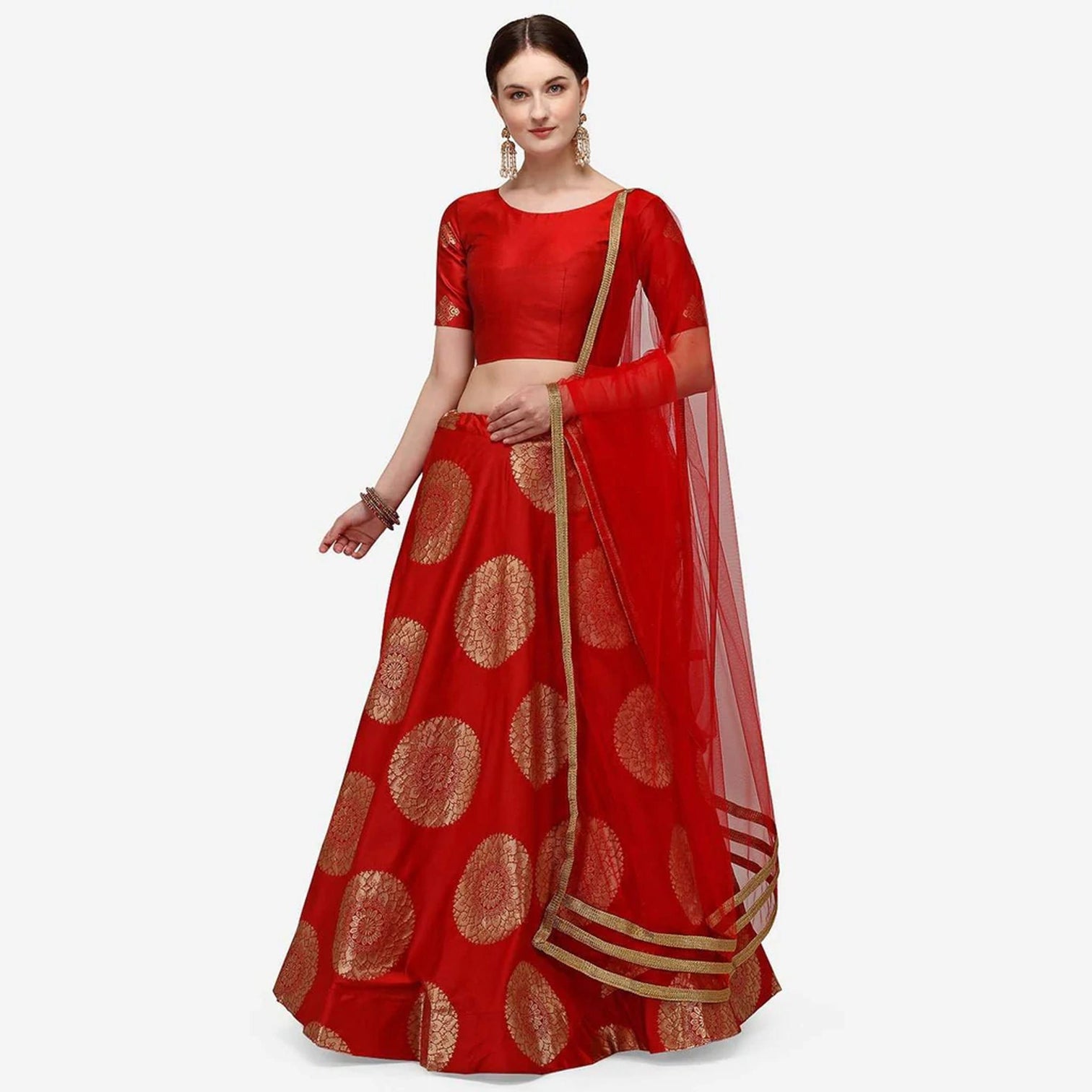 Red Banarasi Silk Lehenga Choli with Net Dupatta