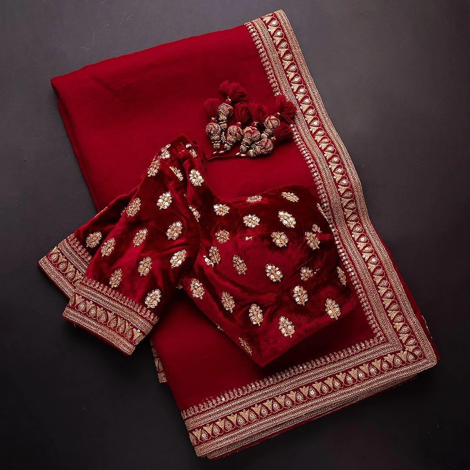 Red Color Bridal Organza Saree with Embroidery Work Blouse and Lace Border
