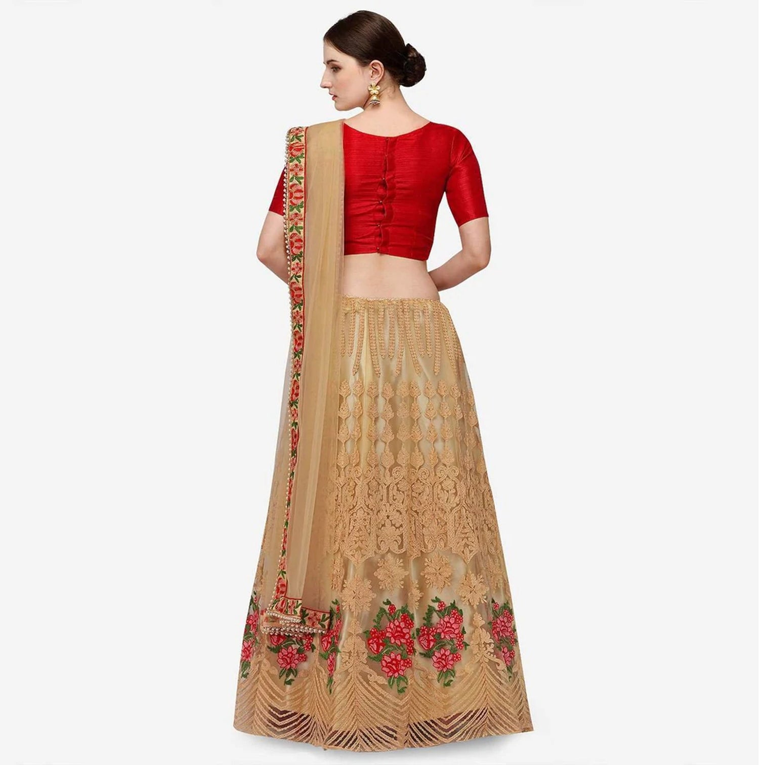 Red Color Lehenga Choli with Heavy Embroidery Work and Net Dupatta