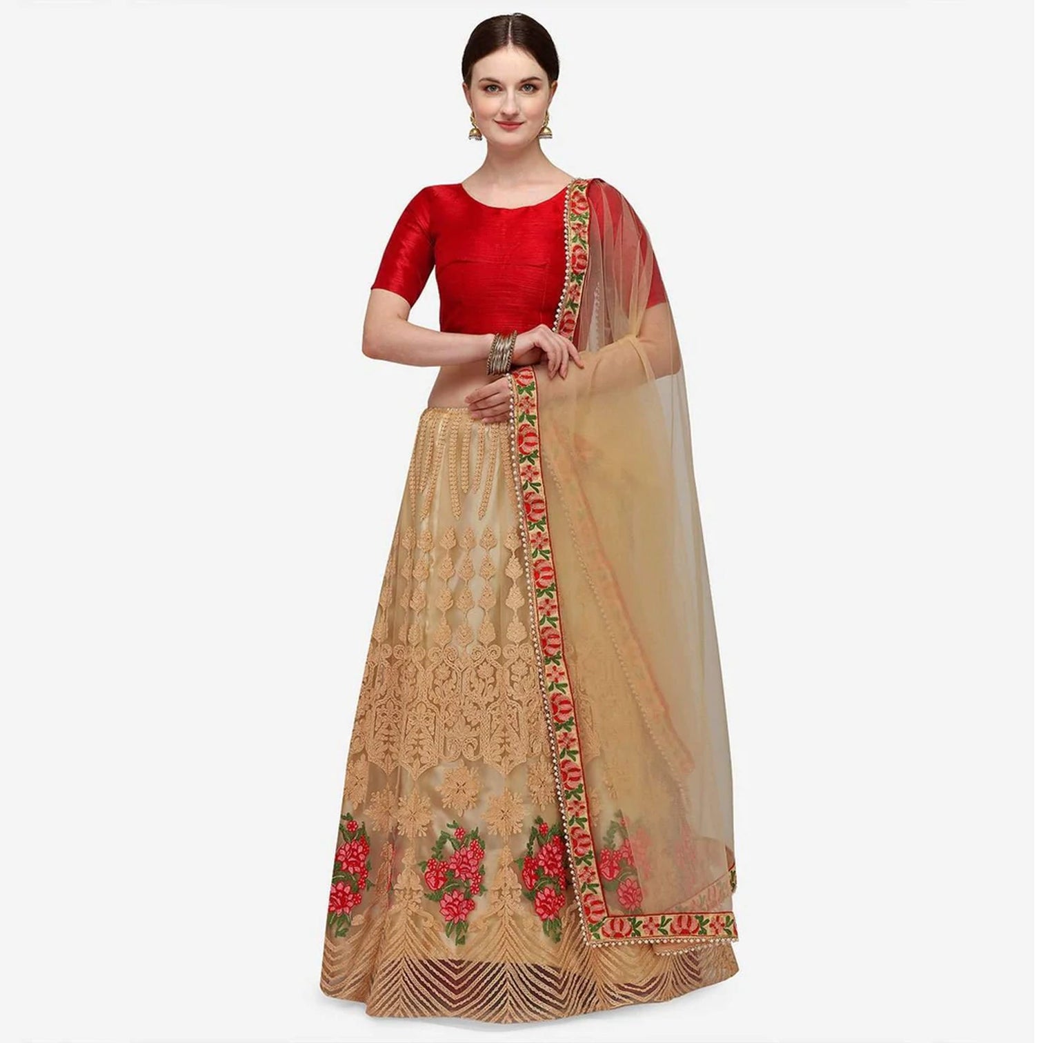 Red Color Lehenga Choli with Heavy Embroidery Work and Net Dupatta