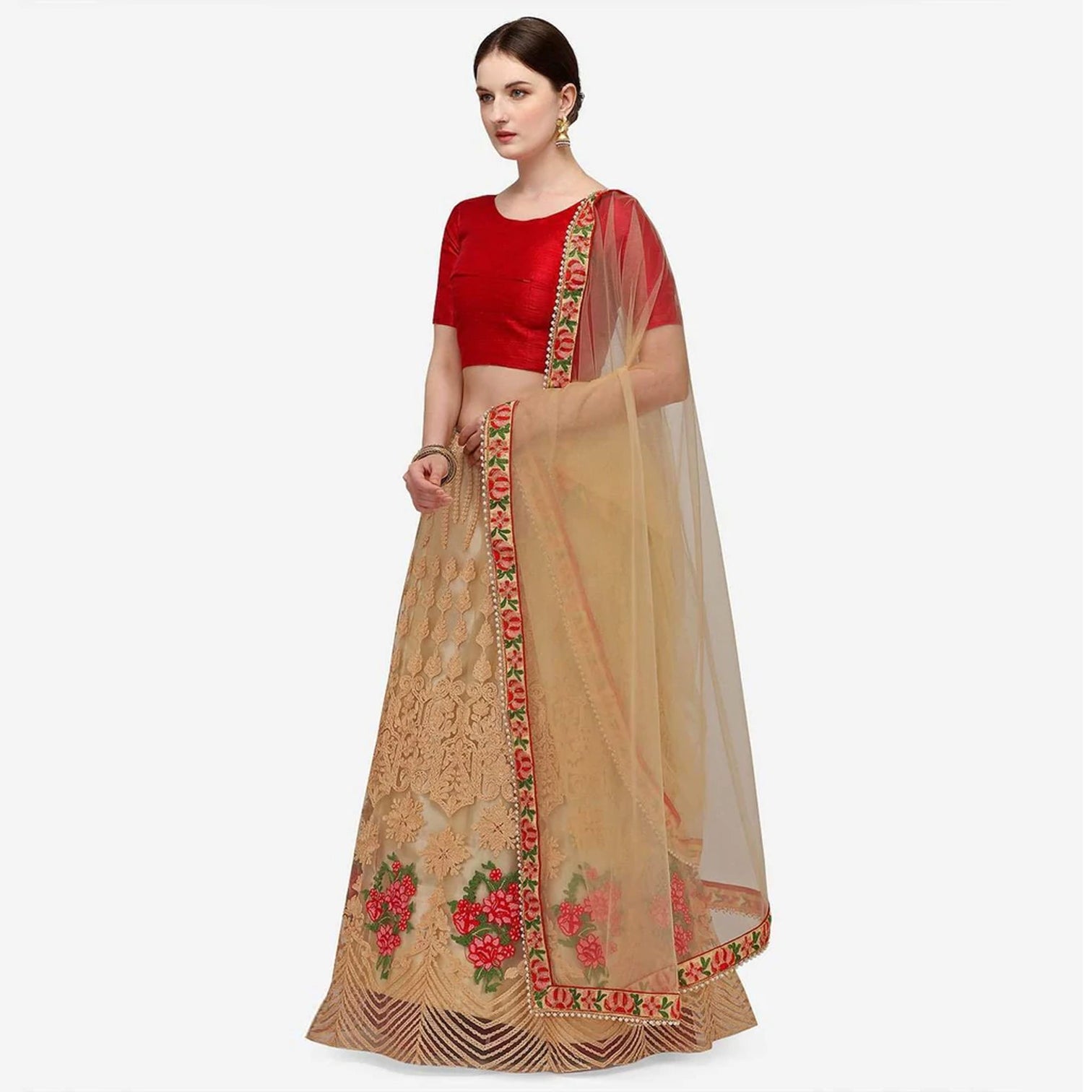 Red Color Lehenga Choli with Heavy Embroidery Work and Net Dupatta