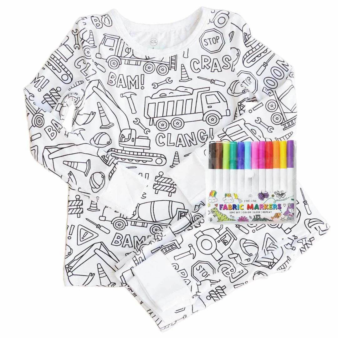 Magic coloring pajama set top bottom 12 washable markers for kids
