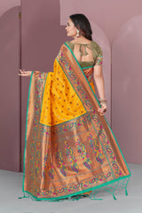 Yellow Original Meenakari Paithani Silk Zari Woven Saree