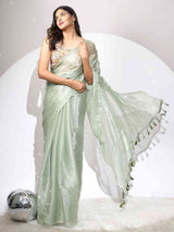 Green Colour Chiffon Dual Tone Party Wear Design Saree