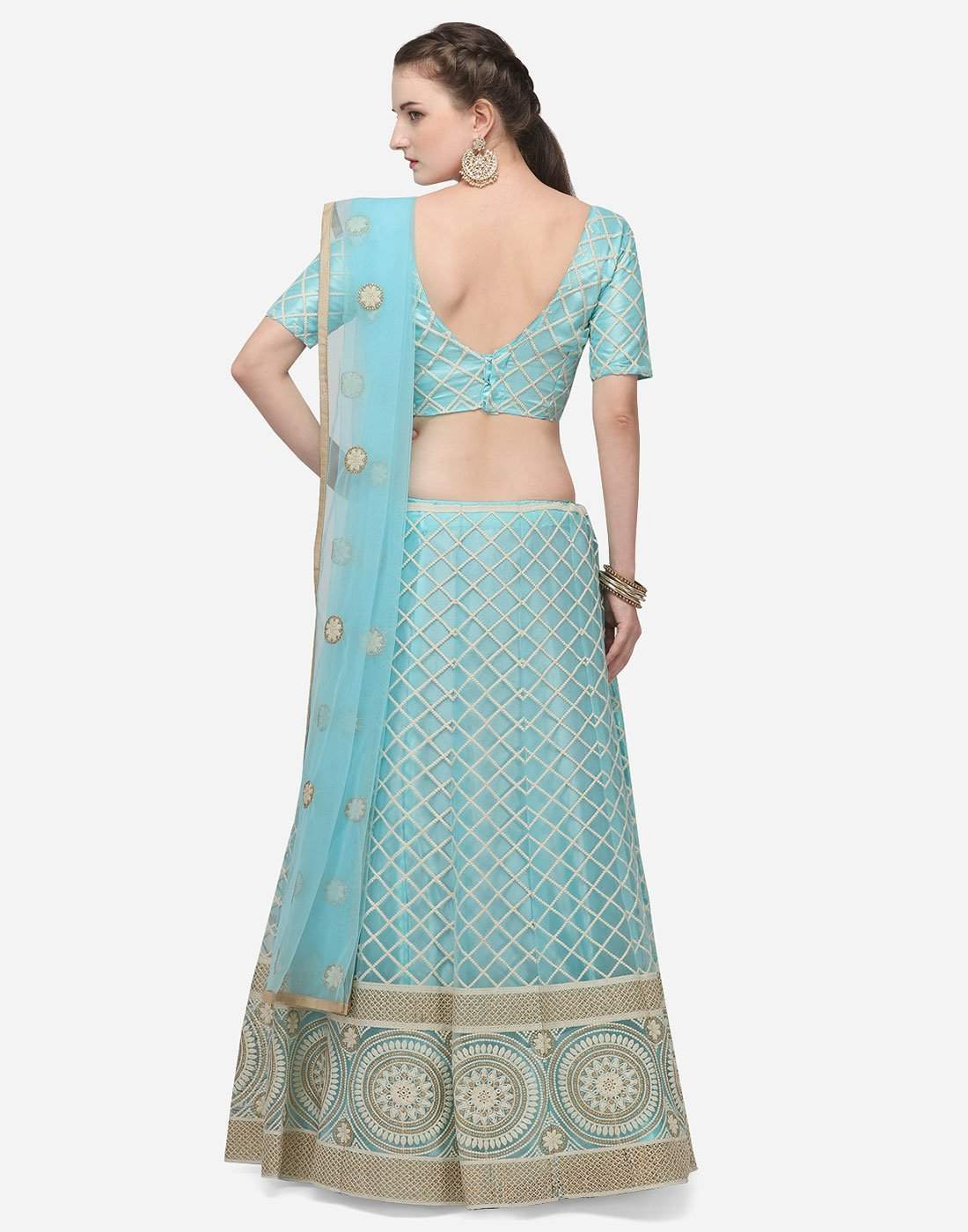 Light Blue Color Lucknowi Lehenga Choli with Net Dupatta