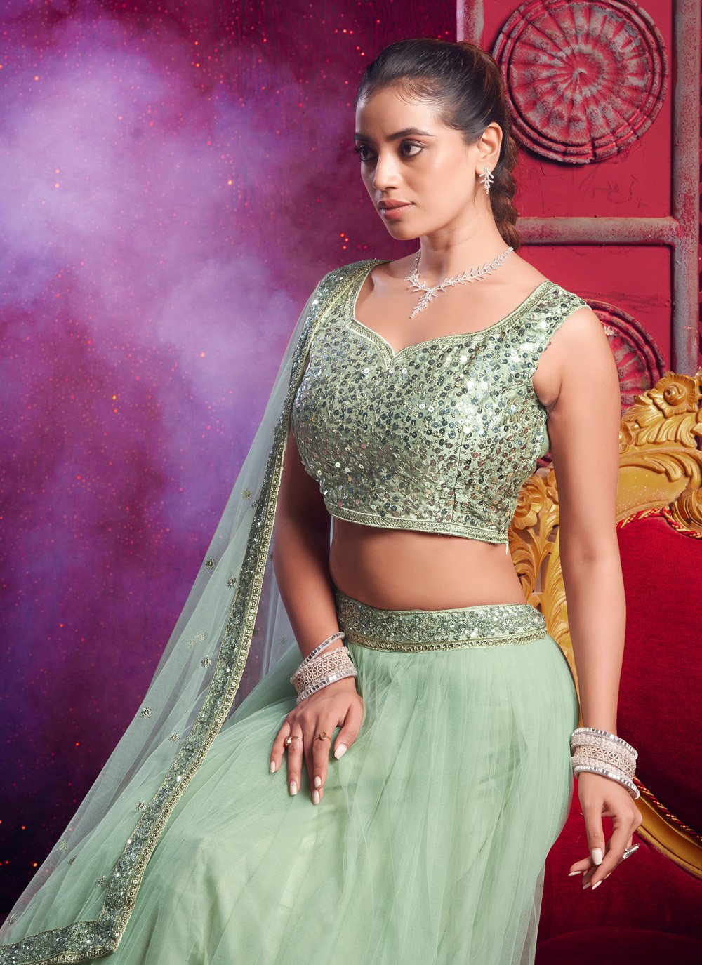 Light Pista Green Designer Classic Lehenga Choli