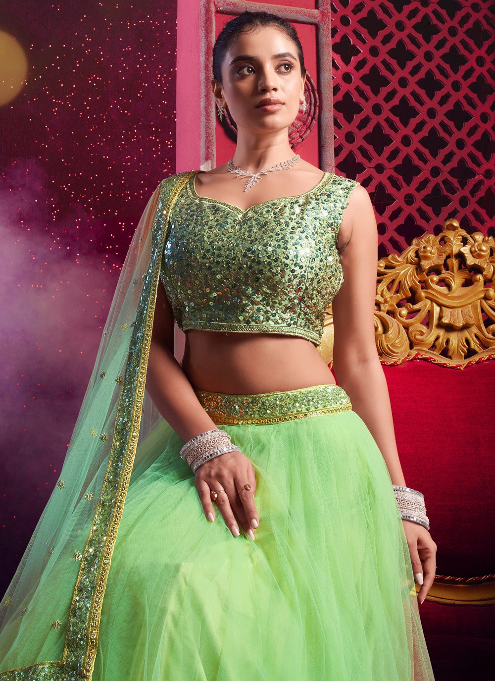 Dark  Pista Green Designer Classic Lehenga Choli