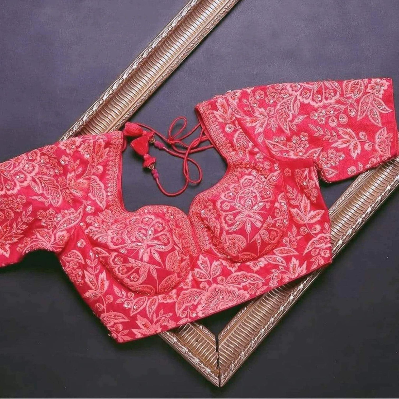 Red Glow Colored Rangoli Satin Sequence Work Saree