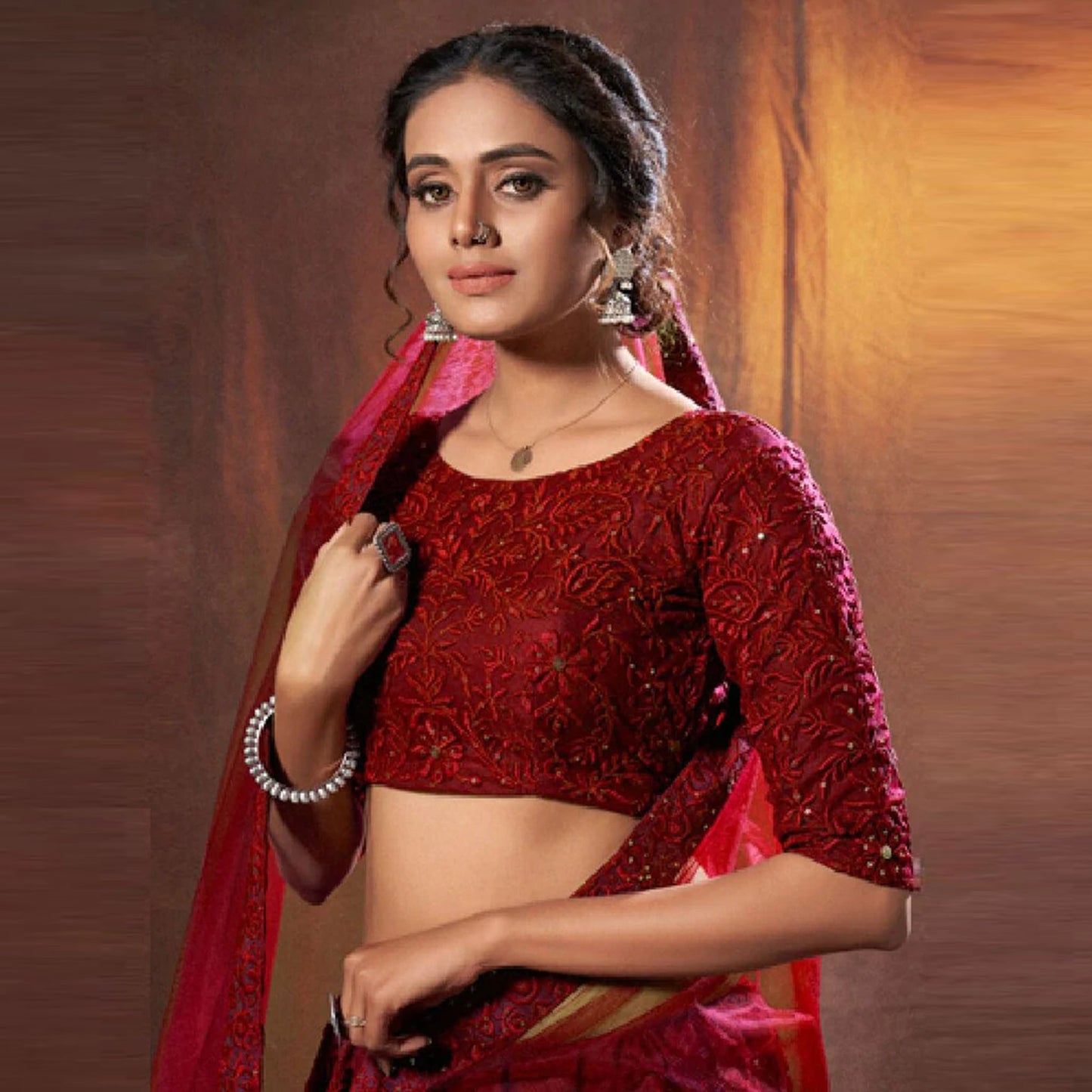 Red Lehenga Choli with Heavy Thread and Sequence Work