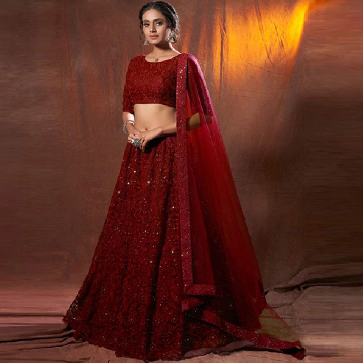 Red Lehenga Choli with Heavy Thread and Sequence Work