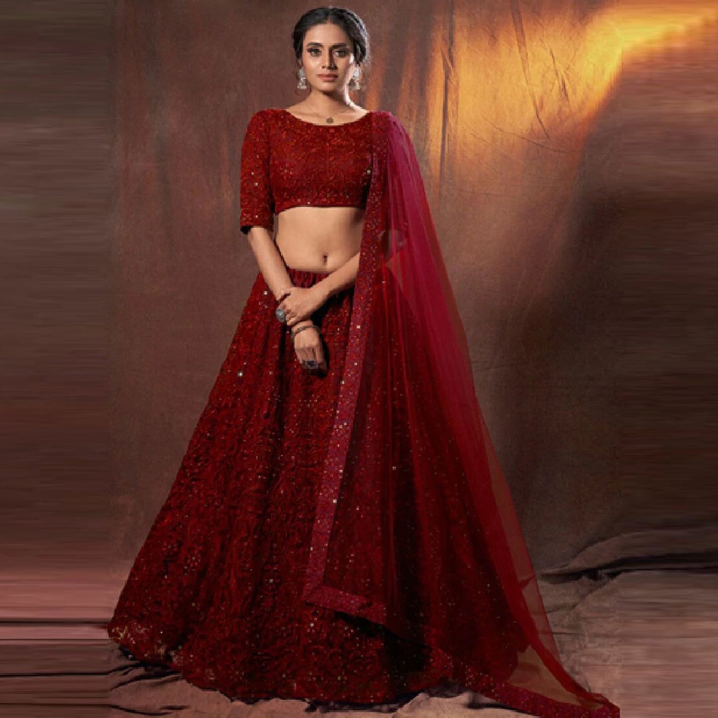 Red Lehenga Choli with Heavy Thread and Sequence Work