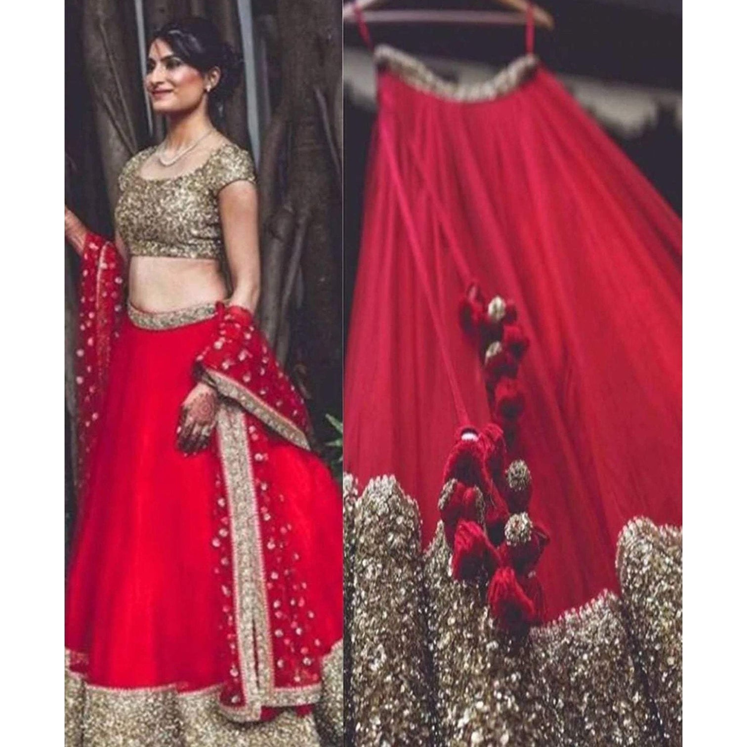 Red Lehenga Choli with Sequence Work and Full Sequence Blouse