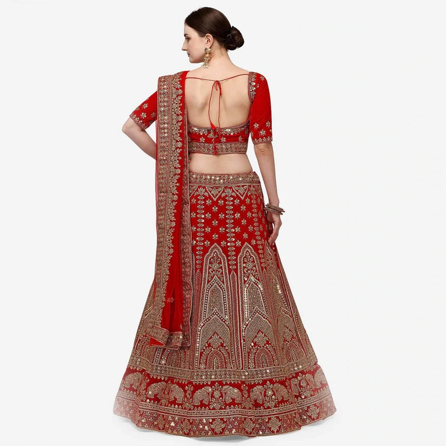Red velvet Bridal Lehenga Choli with Sandwich Sequence work