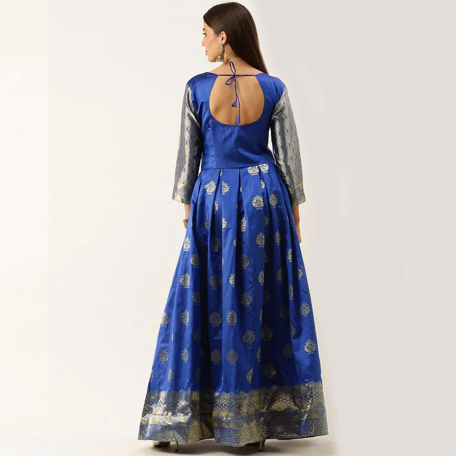 Royal Blue Color Soft Silk Box Cut Style Ready to Wear Gown