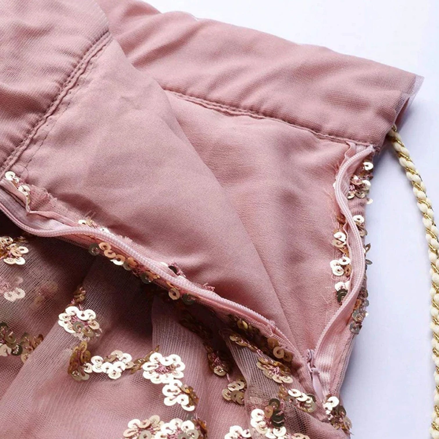 Ruddy Pink Thread, Sequence And Zari Work Lehenga choli