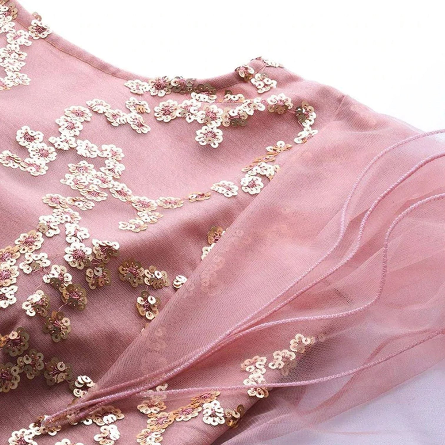 Ruddy Pink Thread, Sequence And Zari Work Lehenga choli