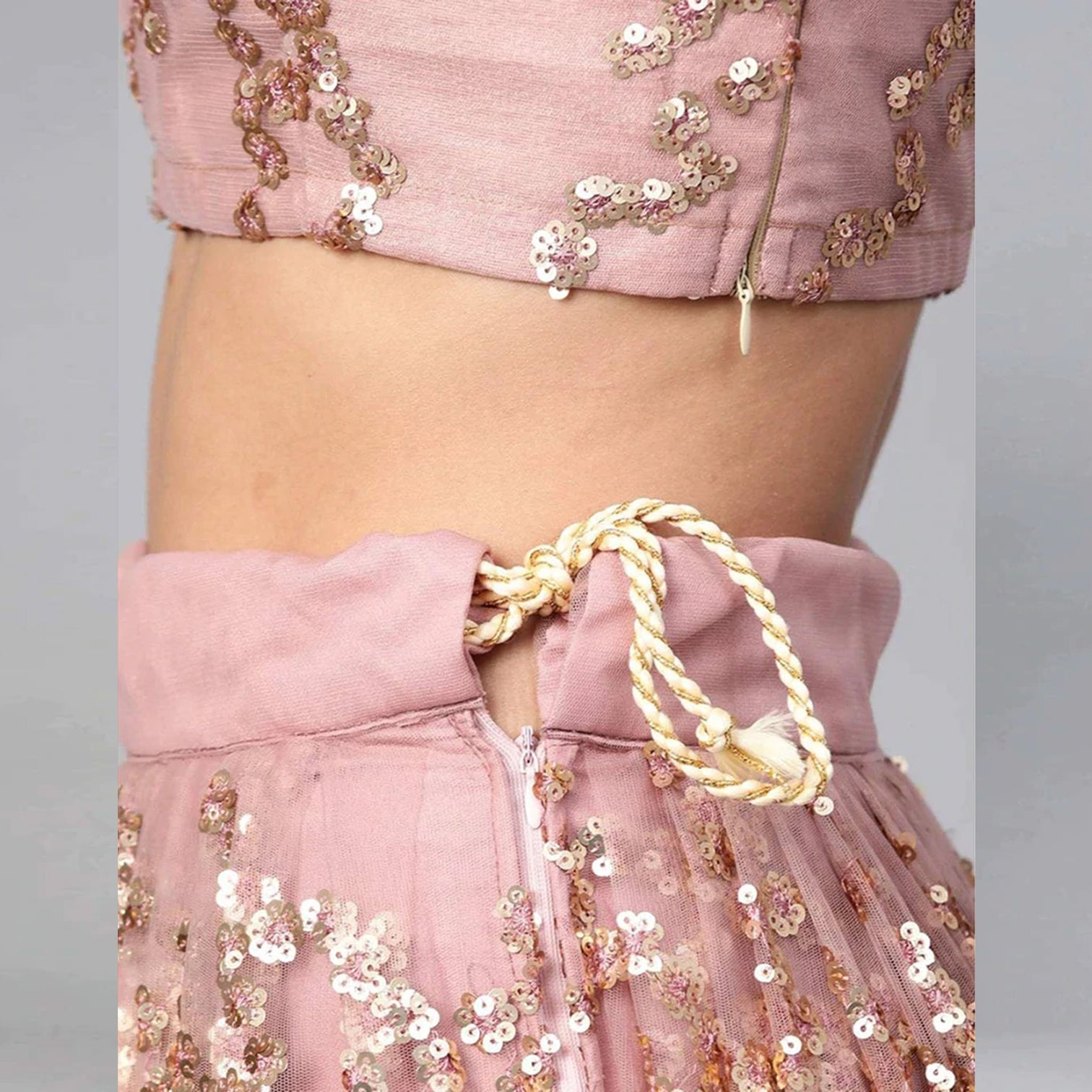 Ruddy Pink Thread, Sequence And Zari Work Lehenga choli
