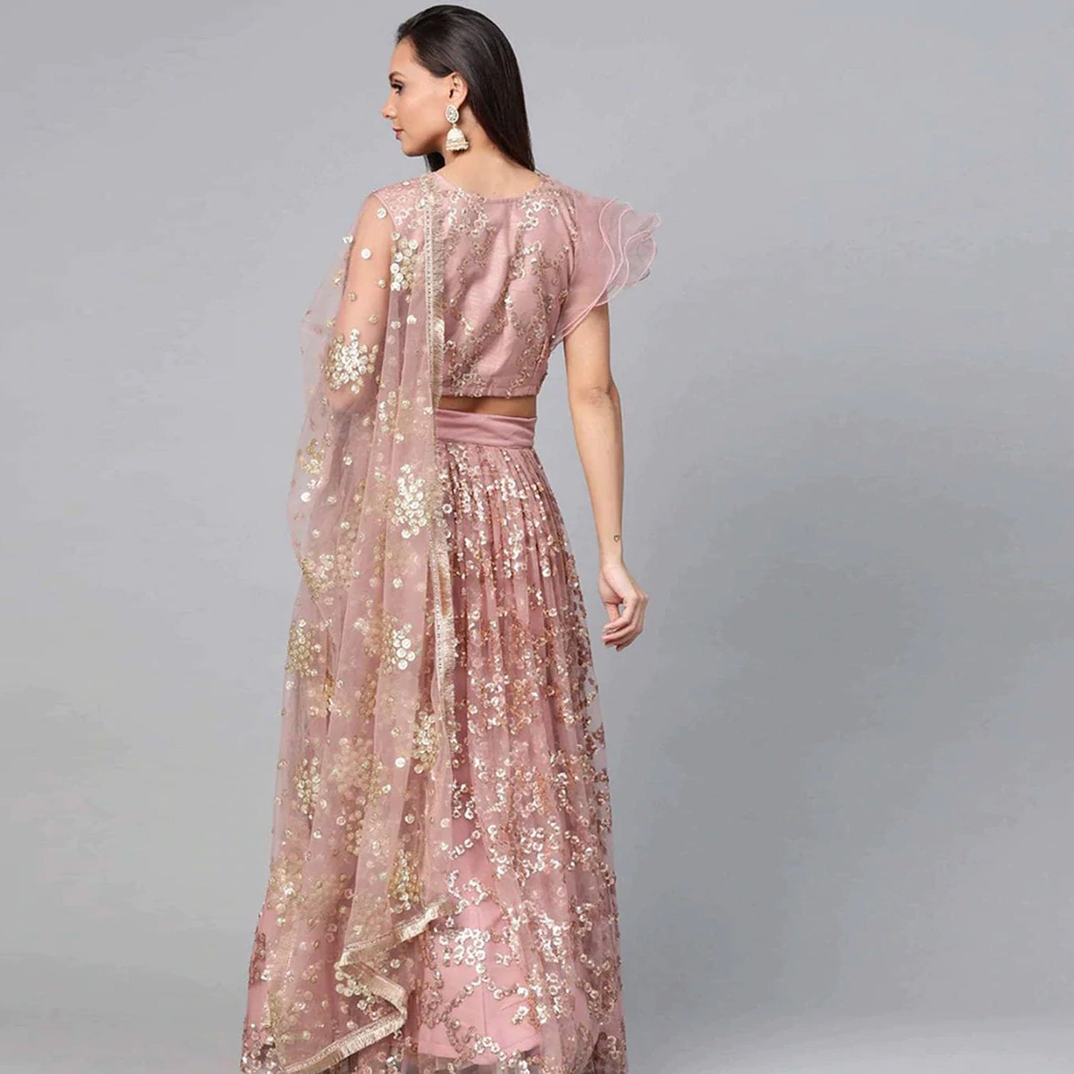 Ruddy Pink Thread, Sequence And Zari Work Lehenga choli