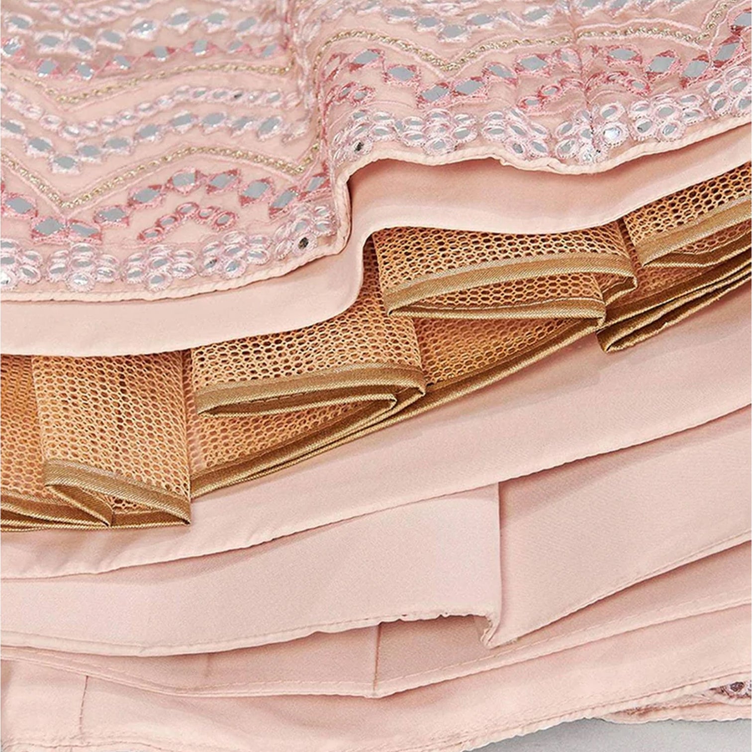 Salmon Thread and Foil Mirror Cutwork Lehenga choli