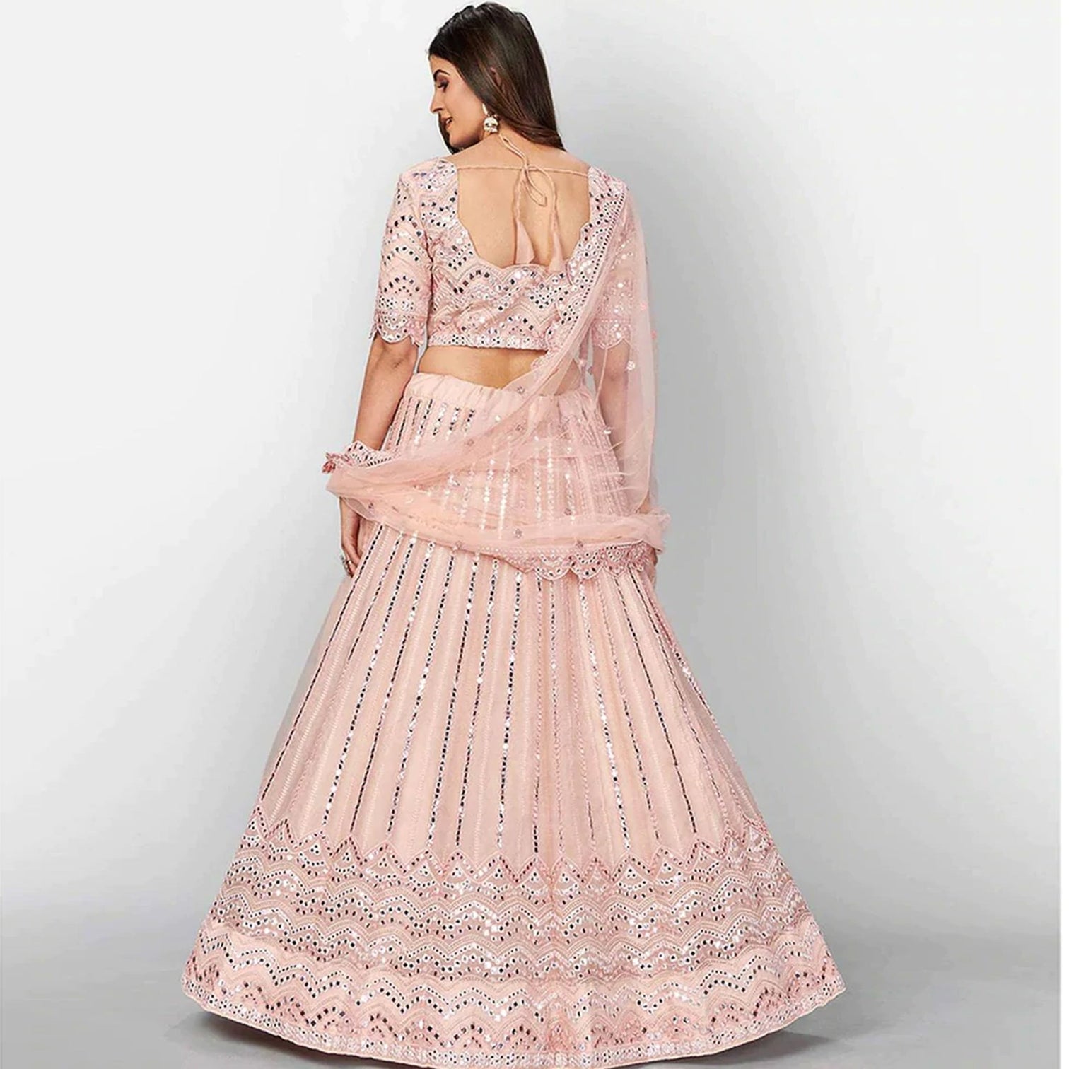 Salmon Thread and Foil Mirror Cutwork Lehenga choli
