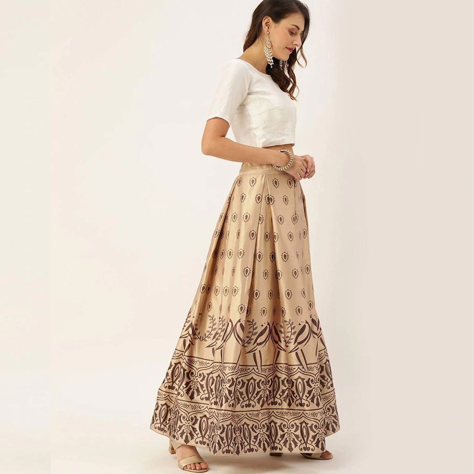 Satin Silk Lehenga Choli with Unstitch White Blouse and Jacquard Readymade Dupatta