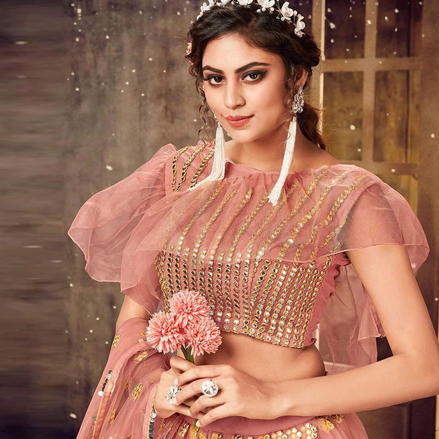 Sea Pink color Soft Net Lehenga choli