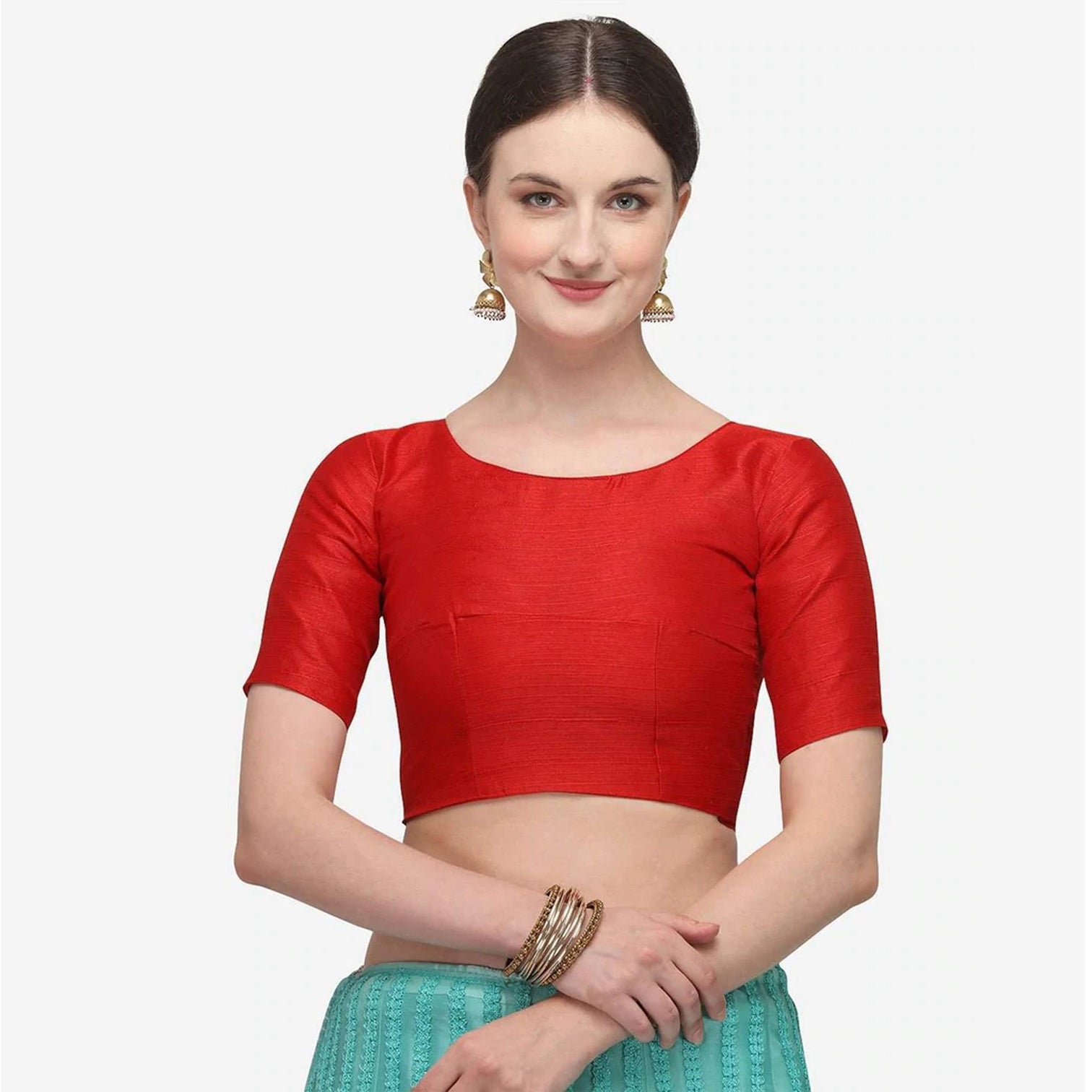Sky Blue and Red Lehenga Choli with Heavy Embroidery Work