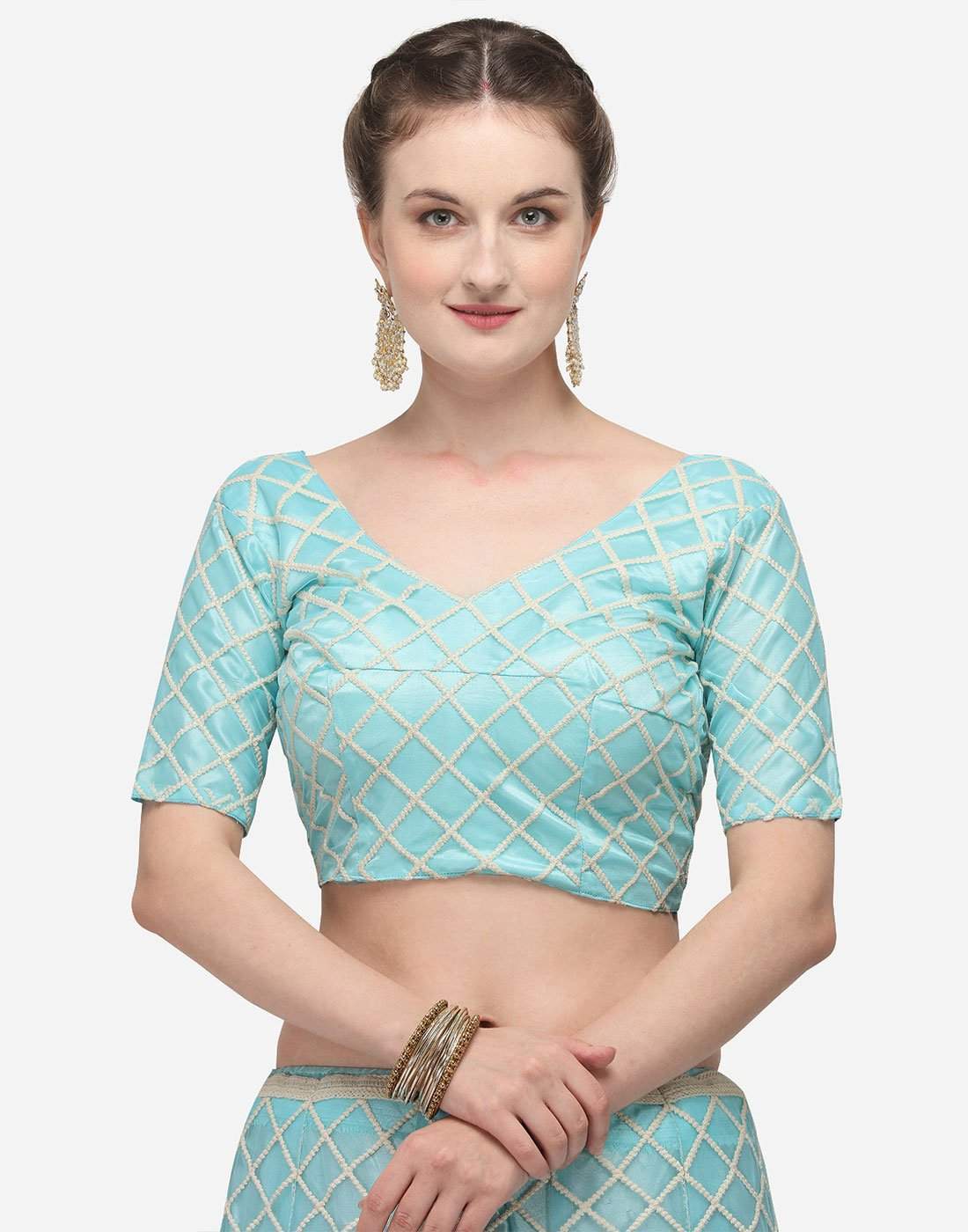 Light Blue Color Lucknowi Lehenga Choli with Net Dupatta