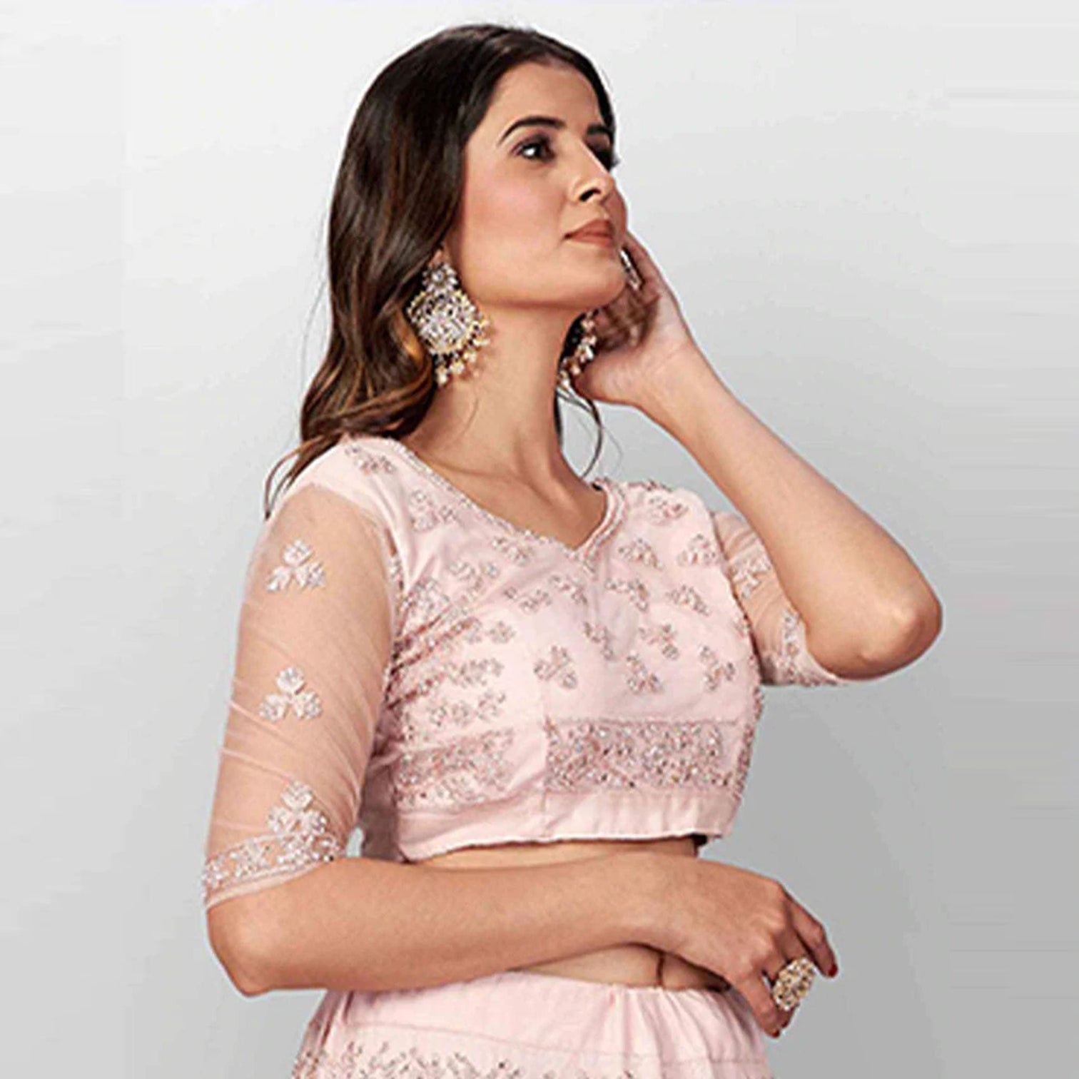 Vanilla Soft Net Thread Lehenga Choli with Sequence and Zari Work